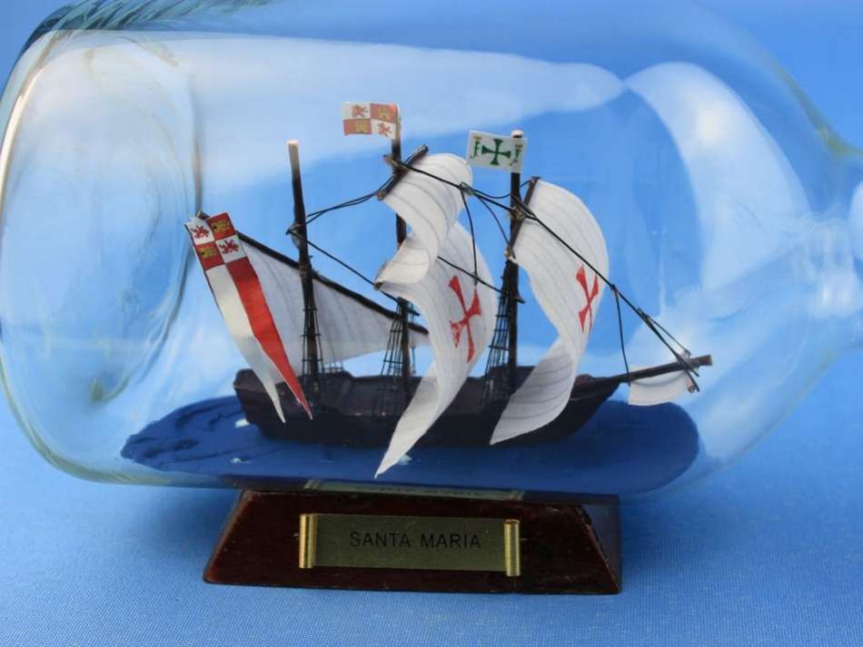 Santa Maria Model Ship in a Glass Bottle 9""