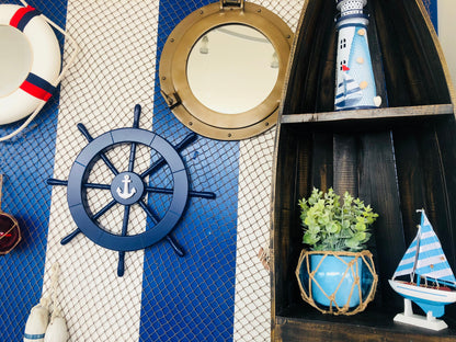 Dark Blue Decorative Ship Wheel with Anchor 18""