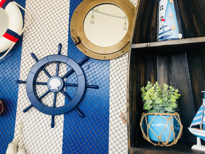 Dark Blue Decorative Ship Wheel with Seashell 18""