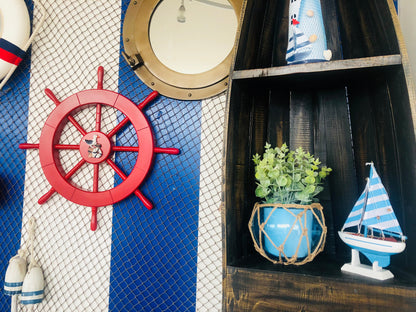 Red Ship Decorative Wheel with Seagull and Lifering 18""