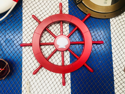 Red Ship Decorative Wheel with Seashell 18""