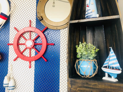 Red Ship Decorative Wheel with Seashell 18""