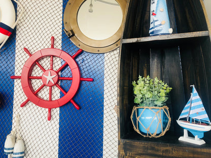 Red Ship Decorative Wheel with Starfish 18""