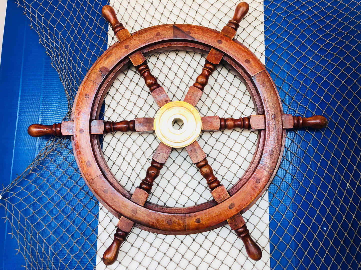 Deluxe Class Wood and Brass Decorative Ship Wheel 18""
