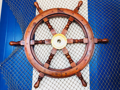 Deluxe Class Wood and Brass Decorative Ship Wheel 18""