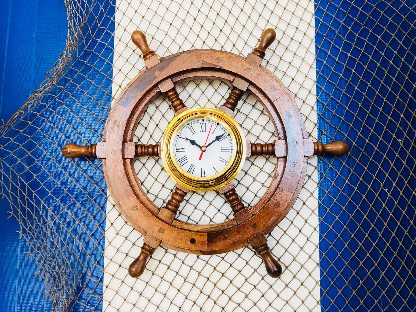 Deluxe Class Wood And Brass Ship Wheel Clock 18""