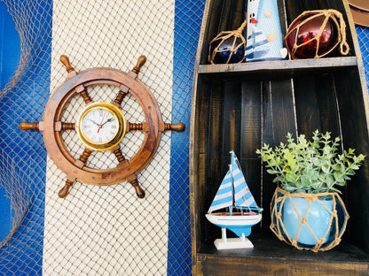 Deluxe Class Wood And Brass Ship Wheel Clock 18""