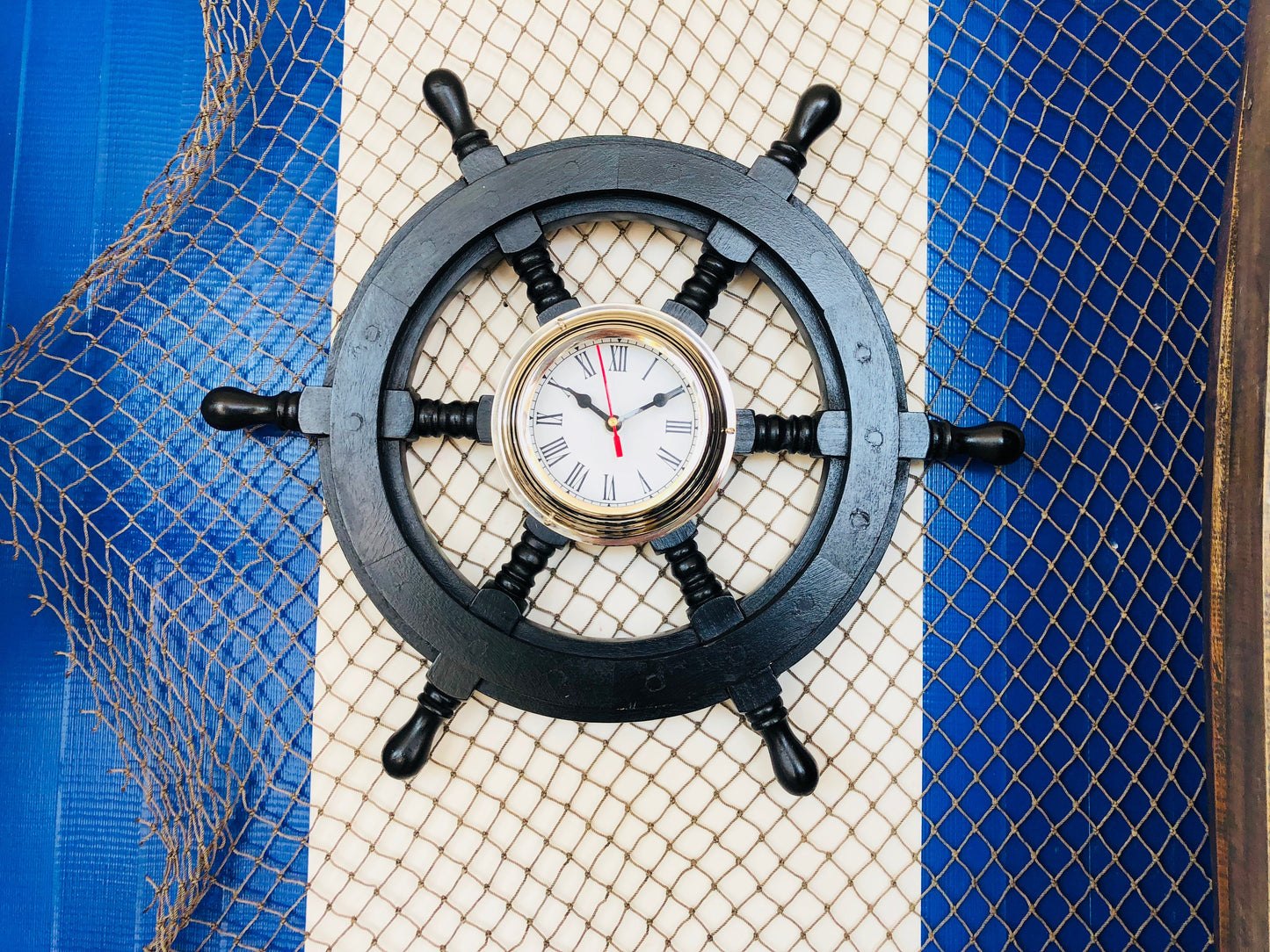 Deluxe Class Wood and Chrome Pirate Ship Wheel Clock 18""