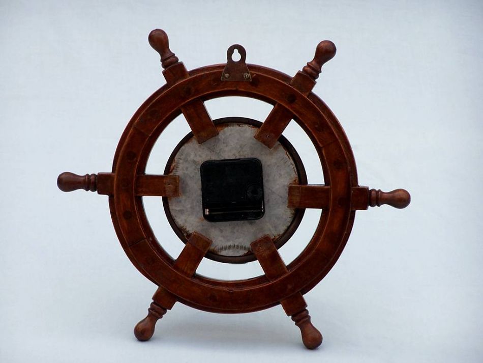 Deluxe Class Wood and Antique Copper Ship Steering Wheel Clock 12""
