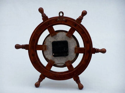 Deluxe Class Wood and Antique Copper Ship Steering Wheel Clock 12""