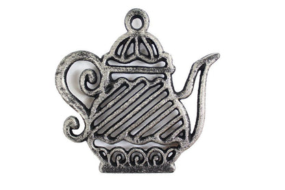 Rustic Silver Cast Iron Teapot Trivet 9""
