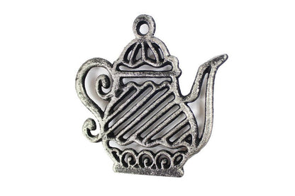 Rustic Silver Cast Iron Teapot Trivet 9""