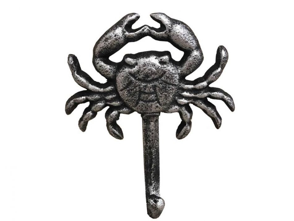Rustic Silver Cast Iron Wall Mounted Crab Hook 5""