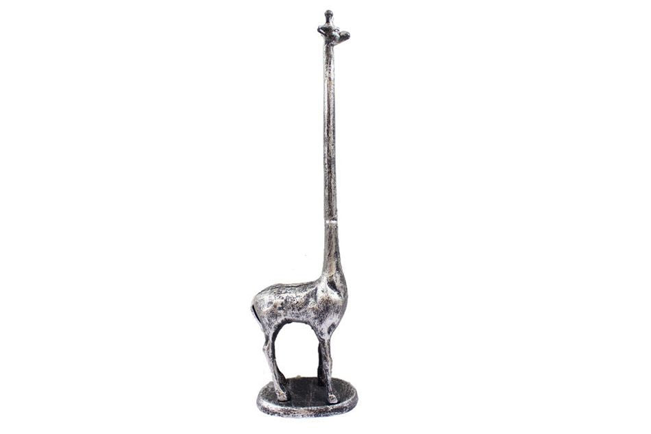 Rustic Silver Cast Iron Giraffe Paper Towel Holder 19"