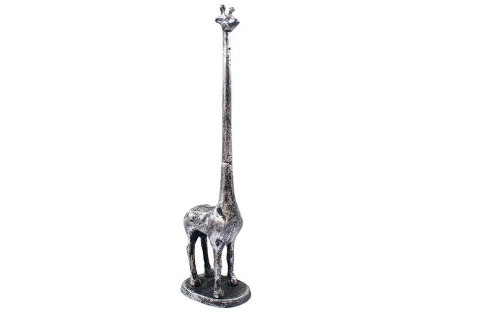 Rustic Silver Cast Iron Giraffe Paper Towel Holder 19"
