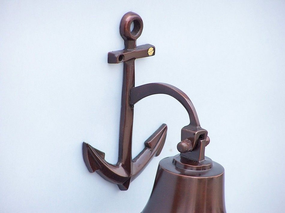 Antique Copper Hanging Anchor Bell 8""