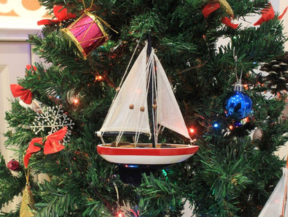 Wooden USA Sailboat Model Christmas Tree Ornament 9""