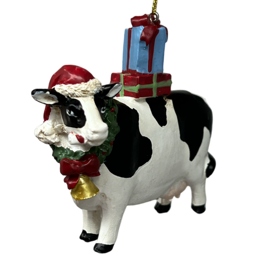Christmas Cow with Peppermint Stick Ornament
