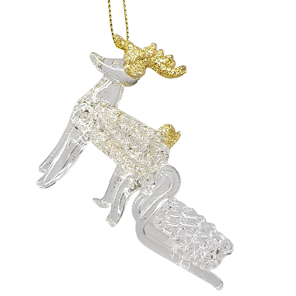 Spunglass Ornament - Gold Reindeer With Sleigh