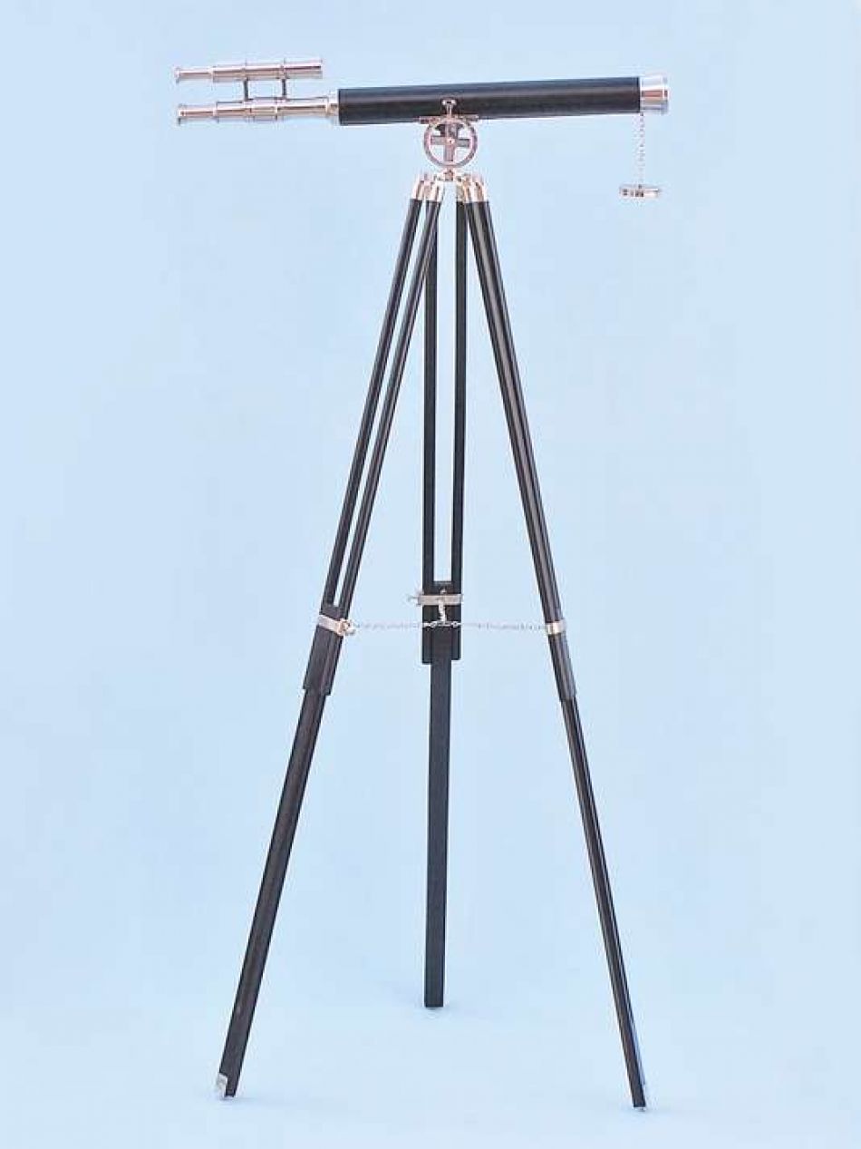 Chrome - Leather Griffith Astro Telescope 64"" with Black Wooden Legs