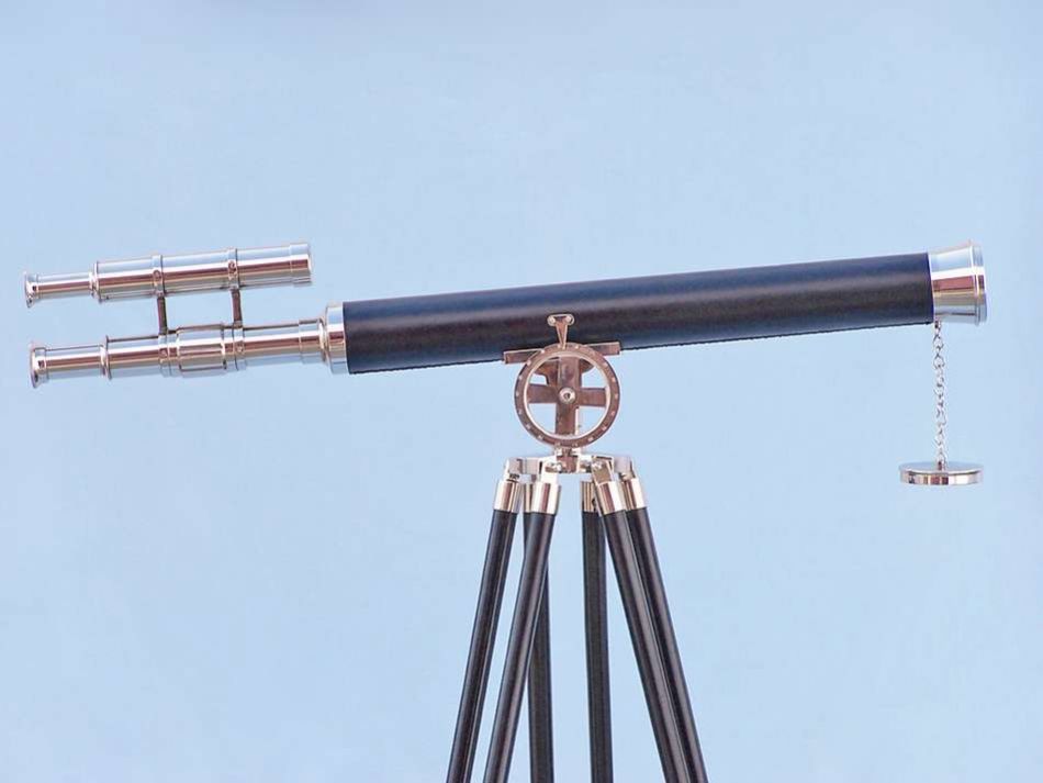 Chrome - Leather Griffith Astro Telescope 64"" with Black Wooden Legs