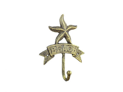 Rustic Gold Cast Iron Starfish Beach Hook 8""