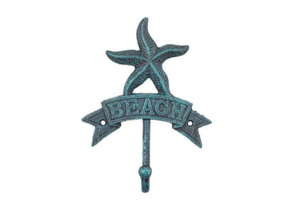 Seaworn Blue Cast Iron Starfish Beach Hook 8""