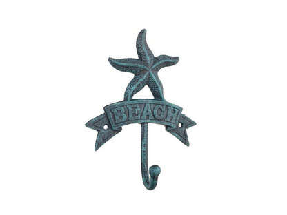 Seaworn Blue Cast Iron Starfish Beach Hook 8""