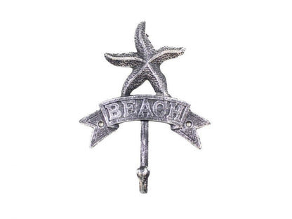 Rustic Silver Cast Iron Starfish Beach Hook 8""