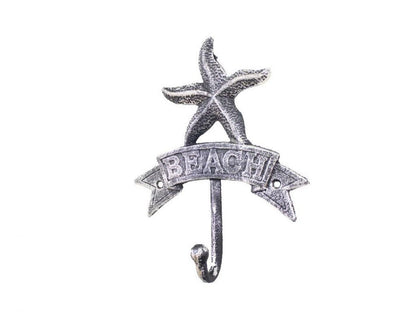 Rustic Silver Cast Iron Starfish Beach Hook 8""