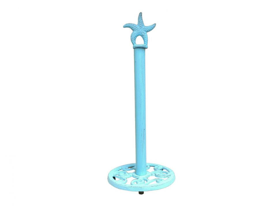 Rustic Light Blue Cast Iron Starfish Extra Toilet Paper Stand 15""