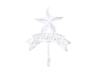 Whitewashed Cast Iron Starfish Beach Hook 8""