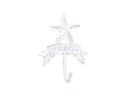 Whitewashed Cast Iron Starfish Beach Hook 8""