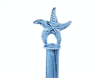 Rustic Dark Blue Whitewashed Cast Iron Starfish Paper Towel Holder 15""