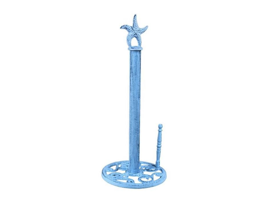 Rustic Dark Blue Whitewashed Cast Iron Starfish Paper Towel Holder 15""