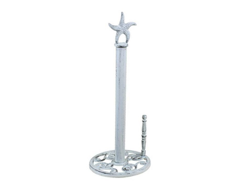 Rustic Whitewashed Cast Iron Starfish Paper Towel Holder 15""