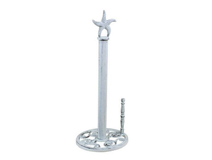 Rustic Whitewashed Cast Iron Starfish Paper Towel Holder 15""