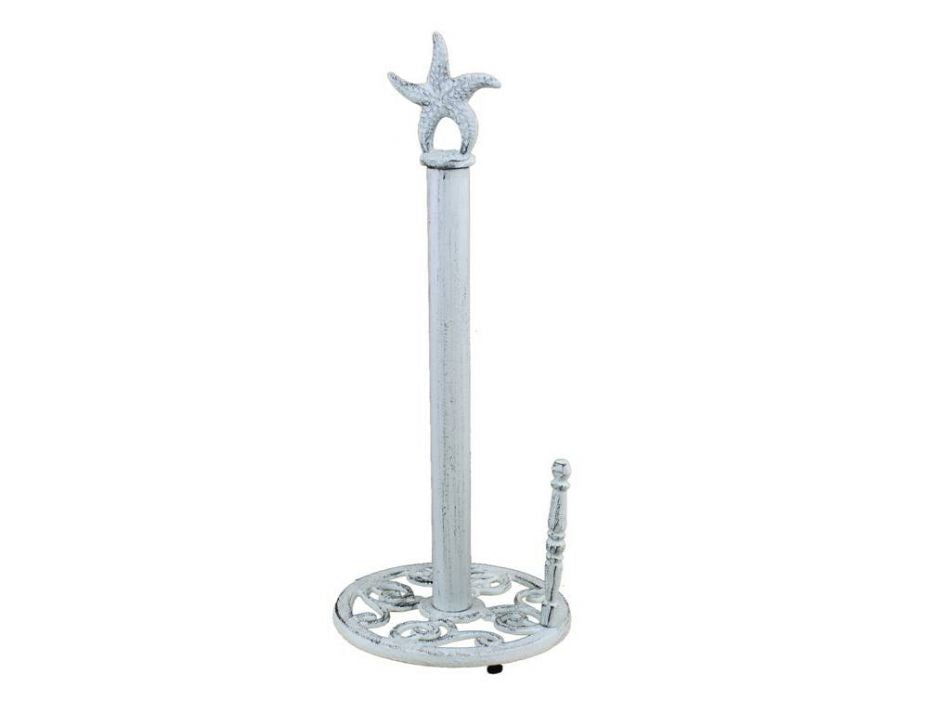 Rustic Whitewashed Cast Iron Starfish Paper Towel Holder 15""