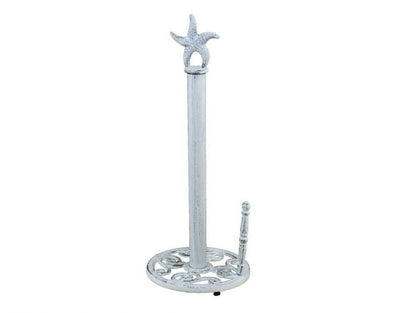 Rustic Whitewashed Cast Iron Starfish Paper Towel Holder 15""