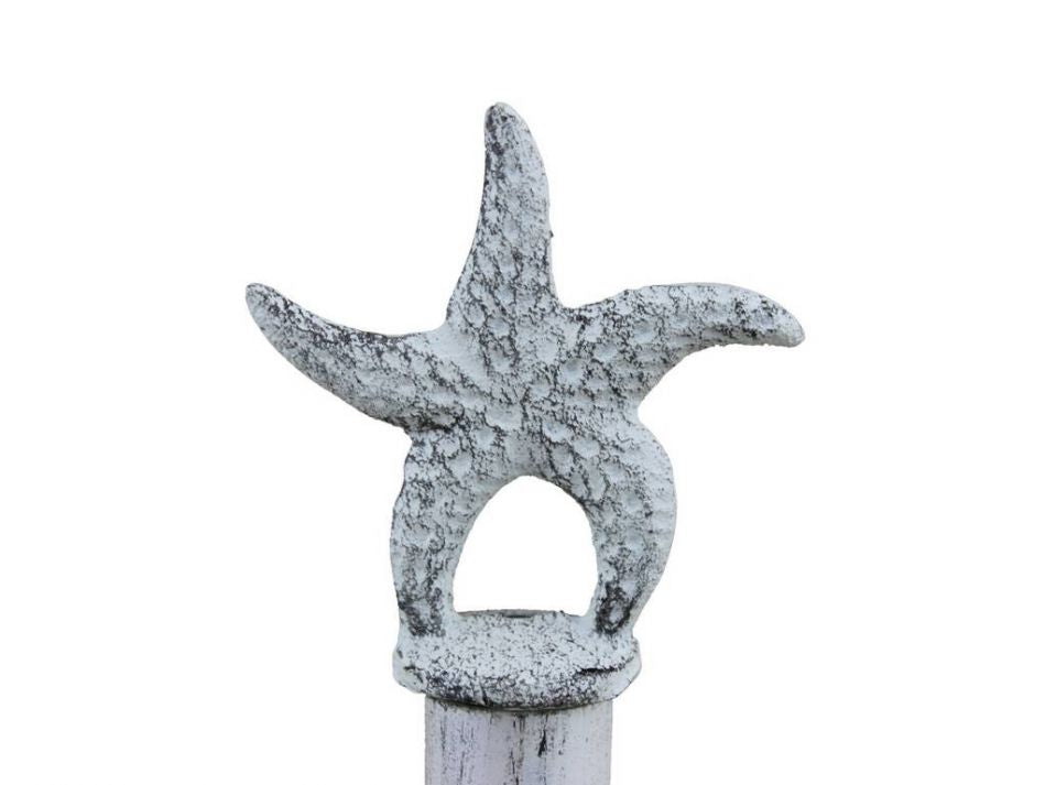 Rustic Whitewashed Cast Iron Starfish Paper Towel Holder 15""