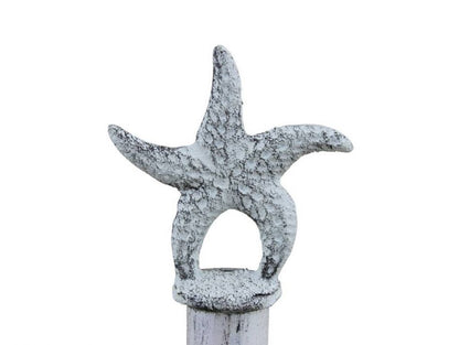 Rustic Whitewashed Cast Iron Starfish Paper Towel Holder 15""