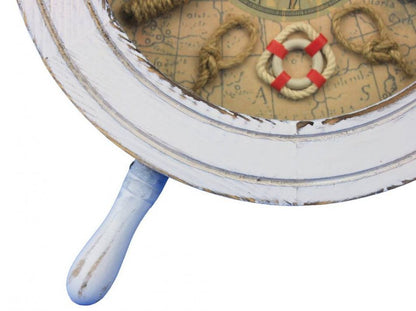 Wooden Whitewashed Ship Wheel Knot Faced Clock 12""