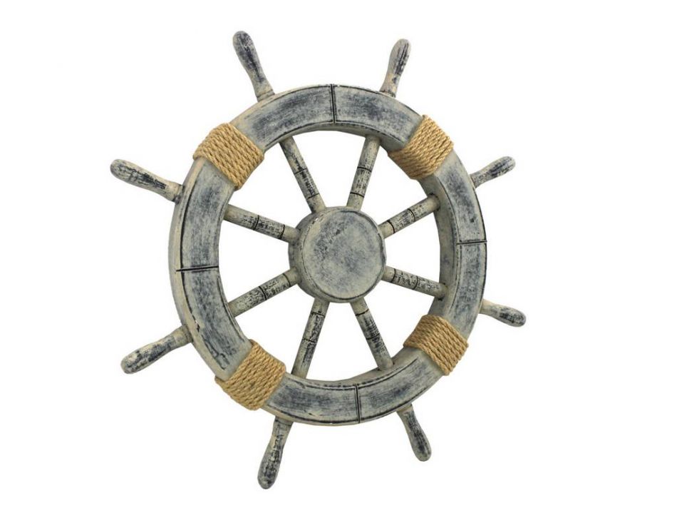 Rustic Whitewashed Decorative Ship Wheel 18""