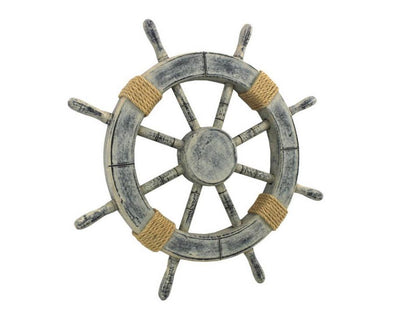 Rustic Whitewashed Decorative Ship Wheel 18""