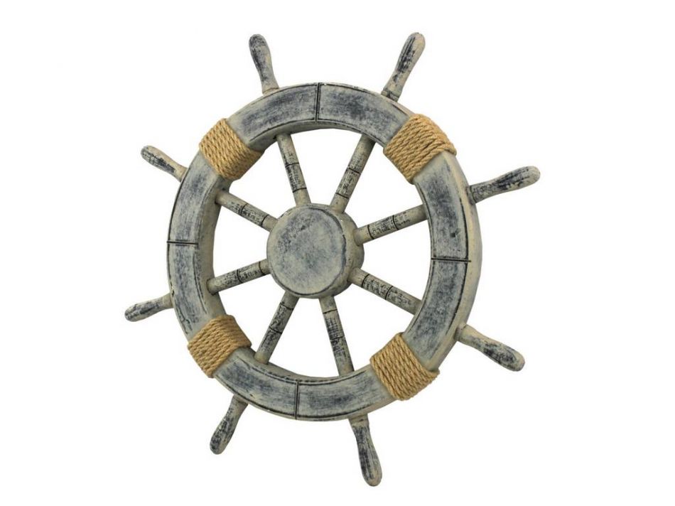 Rustic Whitewashed Decorative Ship Wheel 18""