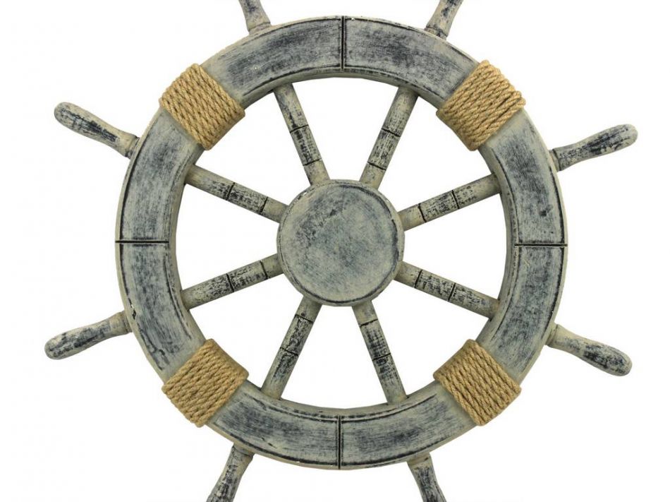 Rustic Whitewashed Decorative Ship Wheel 18""