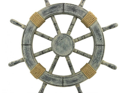 Rustic Whitewashed Decorative Ship Wheel 18""