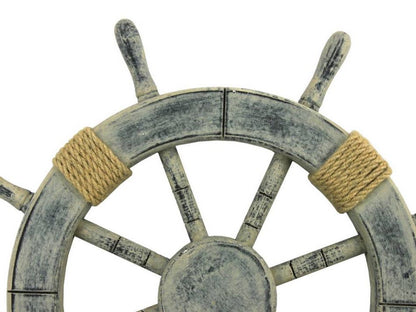 Rustic Whitewashed Decorative Ship Wheel 18""