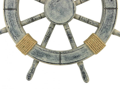 Rustic Whitewashed Decorative Ship Wheel 18""