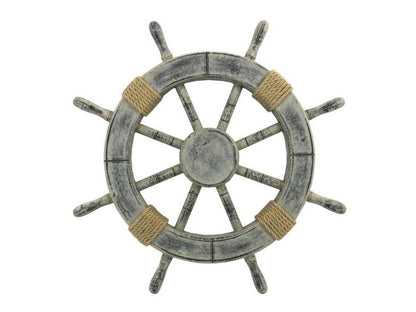 Rustic Whitewashed Decorative Ship Wheel 18""